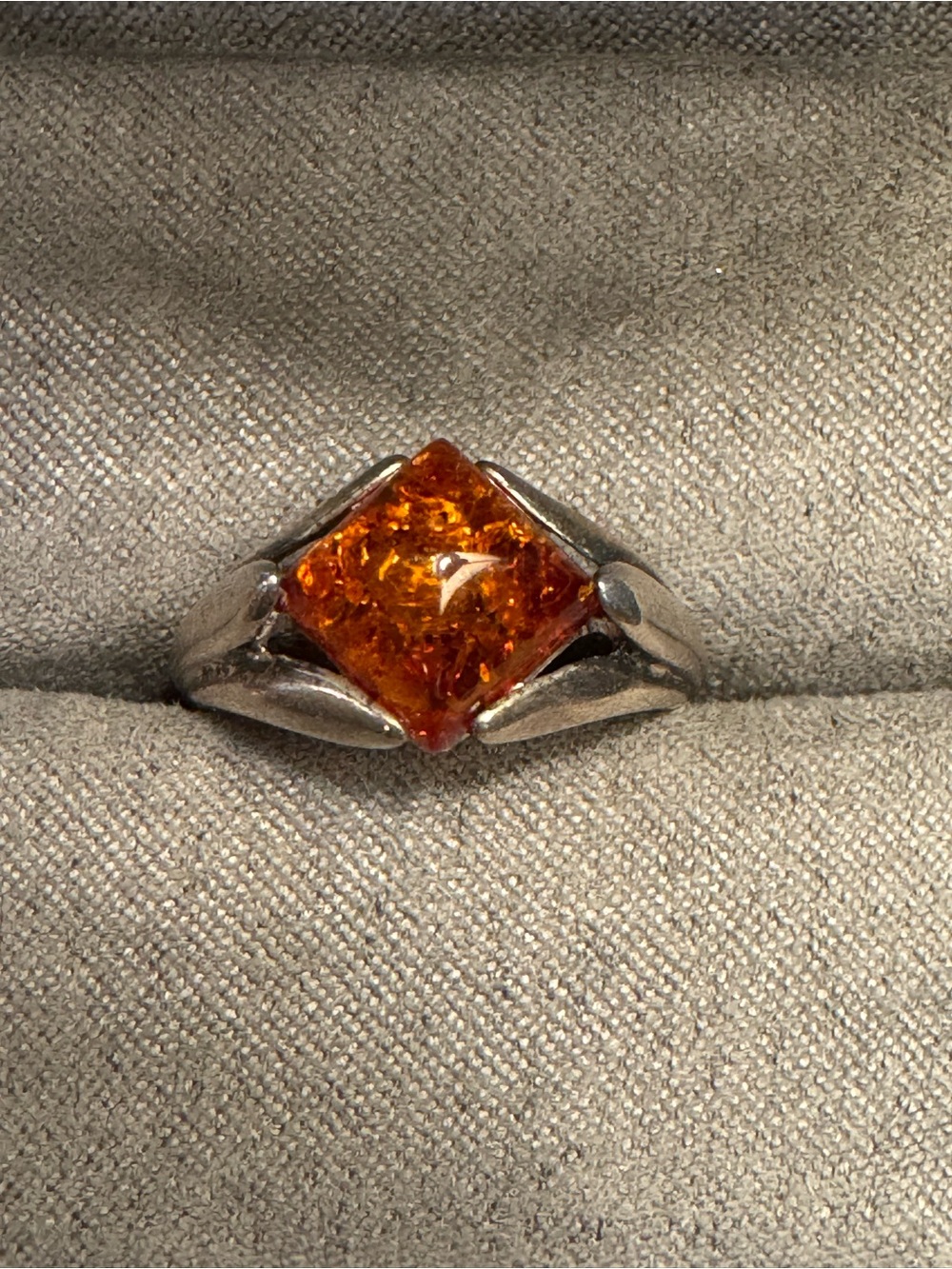 Vintage Sterling Silver Cognac Amber Modernist Ring Size 5.75